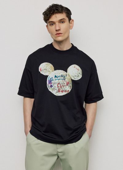 Μαύρη κοντομάνικη μπλούζα με τύπωμα mickey