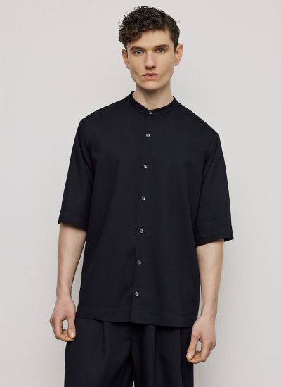 Μαύρο κοντομάνικο πουκάμισο με μάο γιακά
