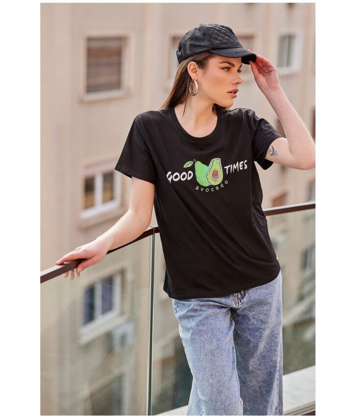 mauro black t-shirt good times avocado print cento fashion 2022