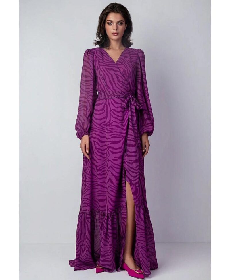 makri maxi forema animal print mwb krouaze purple maxi dress fall winter 2022 desiree fashion